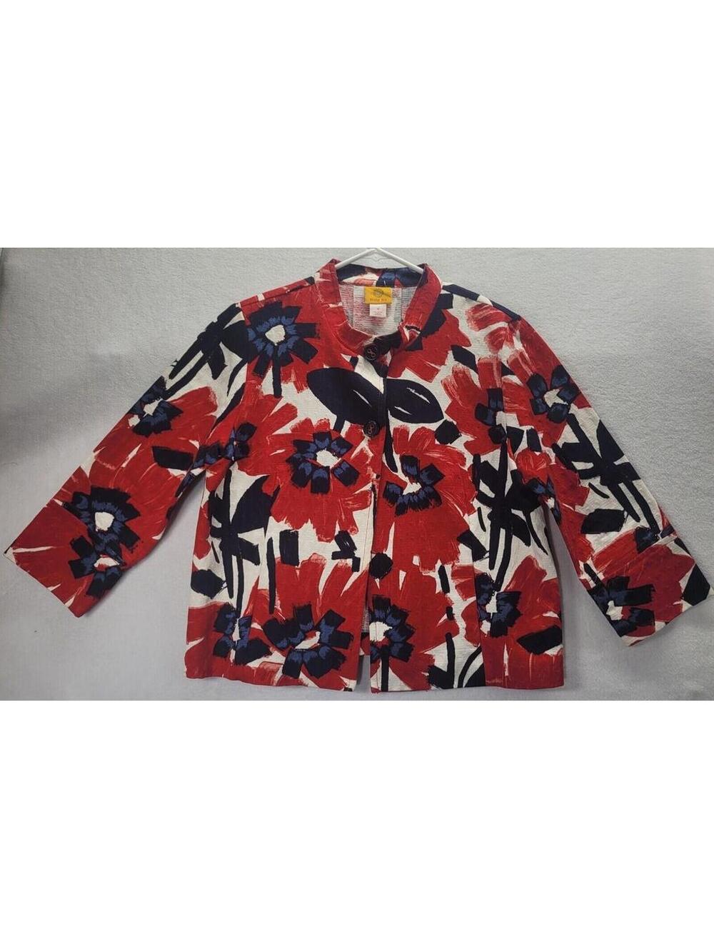 Ruby Rd Patriotic Floral Blazer Jacket Size 12 100% Cotton Vibrant Career Casual